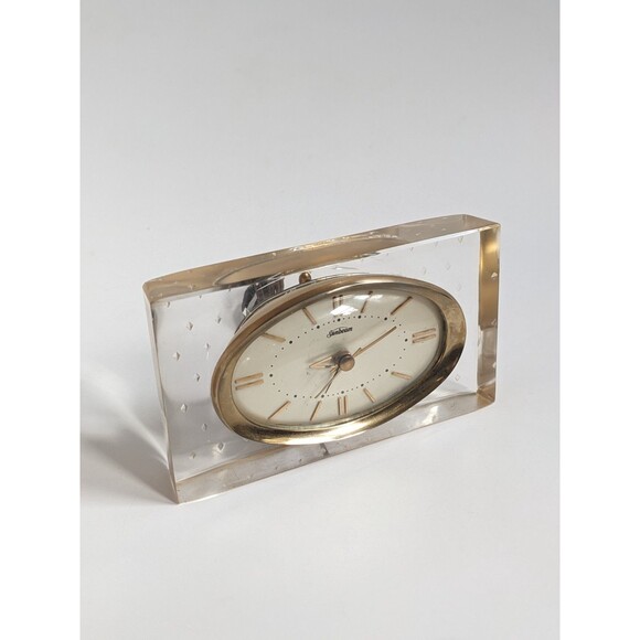 Vintage Sunbeam Lucite Bedside Clock Model B008 Hollywood Regency Glam Gold - Picture 14 of 16
